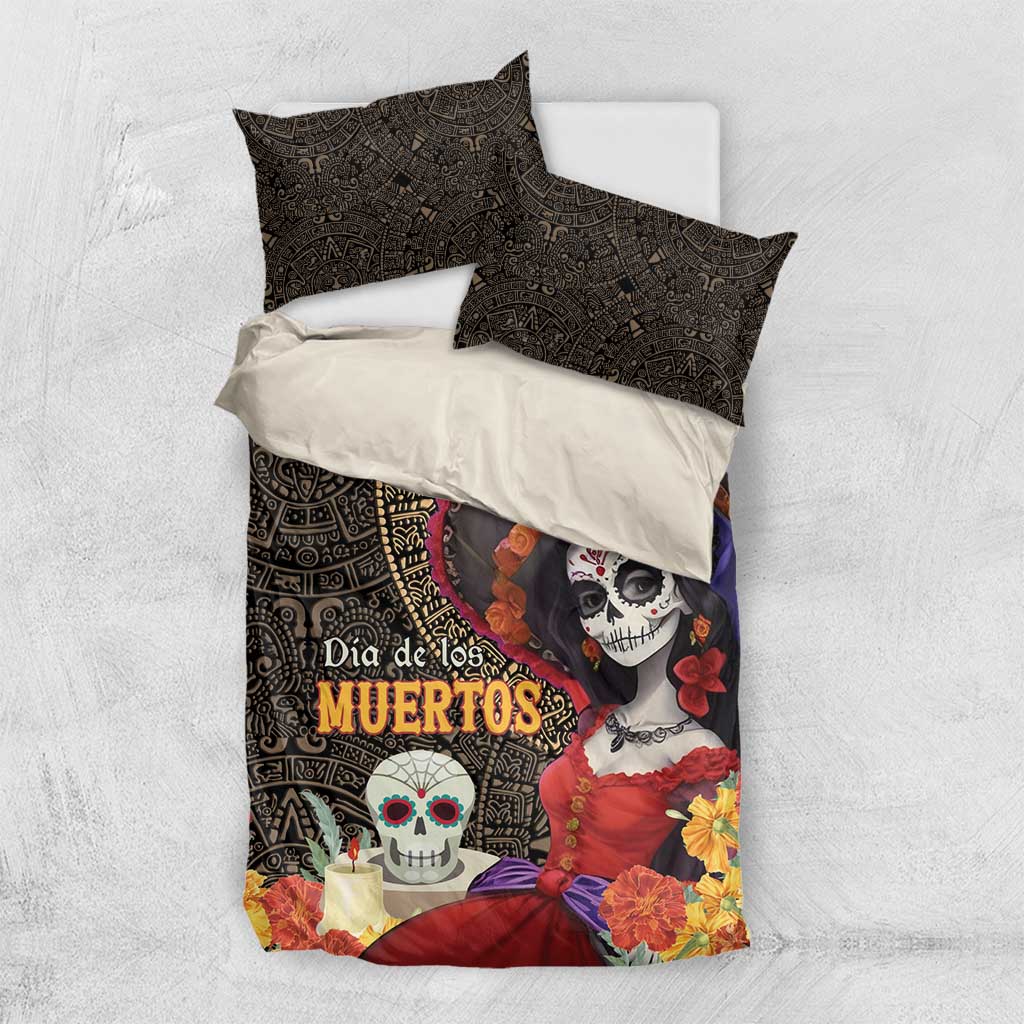 Mexico Day Of The Dead Bedding Set La Catrina Mix Cempasuchil Aztec Pattern LT15