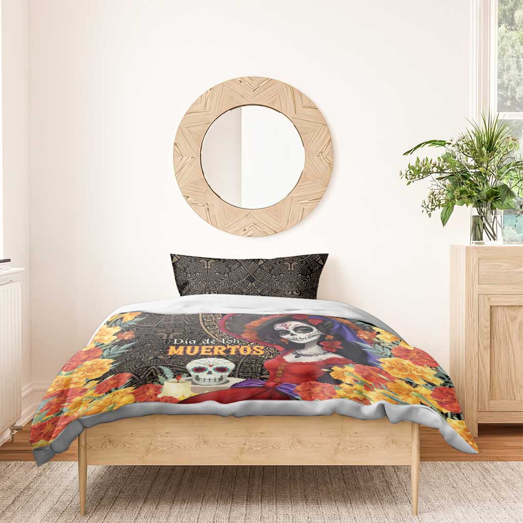 Mexico Day Of The Dead Bedding Set La Catrina Mix Cempasuchil Aztec Pattern LT15
