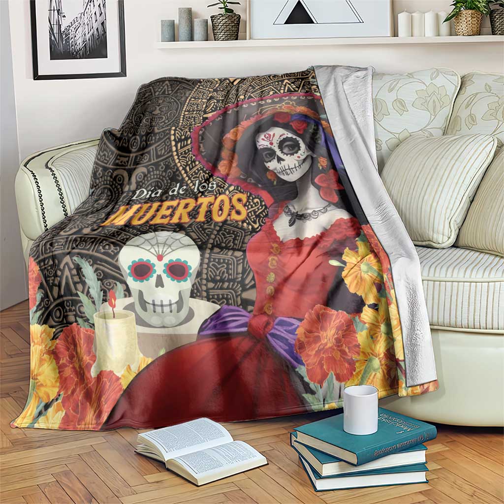 Mexico Day Of The Dead Blanket La Catrina Mix Cempasuchil Aztec Pattern LT15