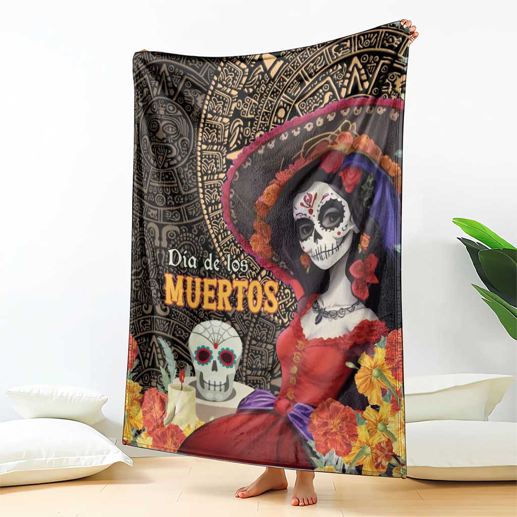 Mexico Day Of The Dead Blanket La Catrina Mix Cempasuchil Aztec Pattern LT15
