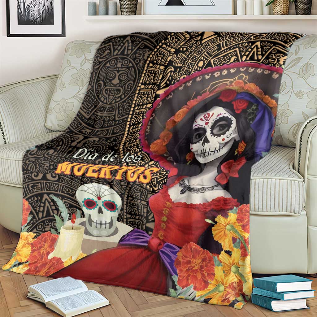Mexico Day Of The Dead Blanket La Catrina Mix Cempasuchil Aztec Pattern LT15