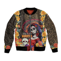 Mexico Day Of The Dead Bomber Jacket La Catrina Mix Cempasuchil Aztec Pattern LT15