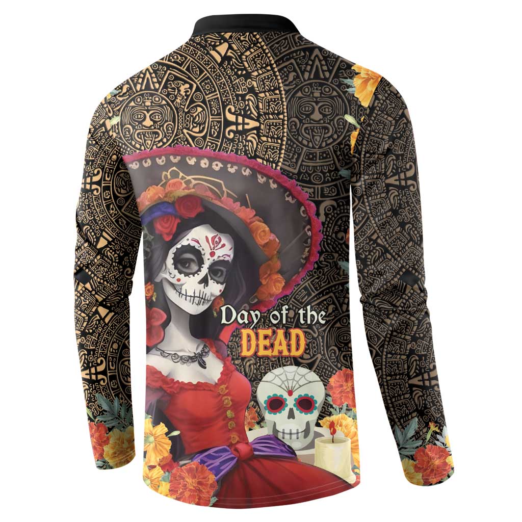 Mexico Day Of The Dead Button Sweatshirt La Catrina Mix Cempasuchil Aztec Pattern LT15