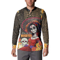 Mexico Day Of The Dead Button Sweatshirt La Catrina Mix Cempasuchil Aztec Pattern LT15