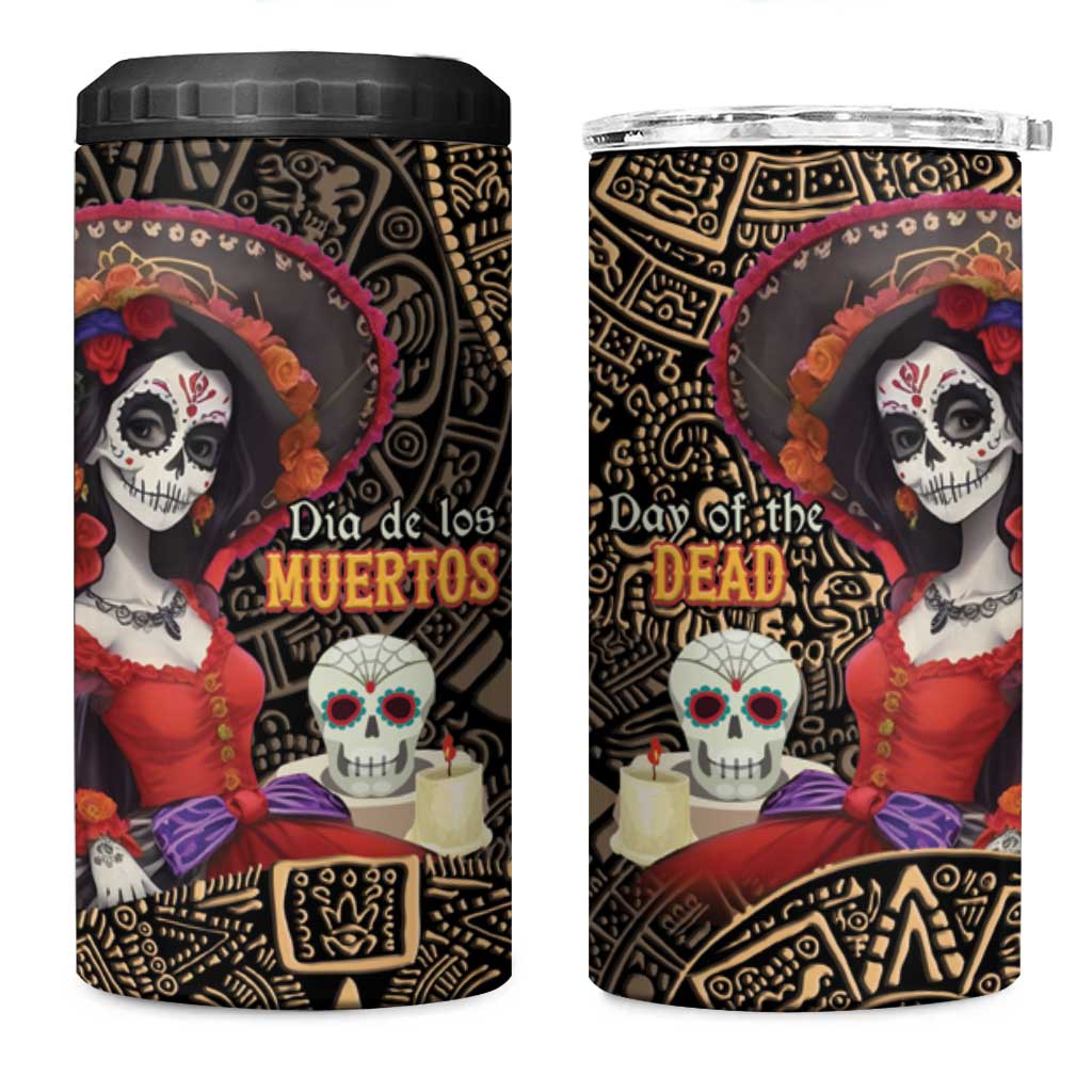 Mexico Day Of The Dead 4 in 1 Can Cooler Tumbler La Catrina Mix Cempasuchil Aztec Pattern LT15
