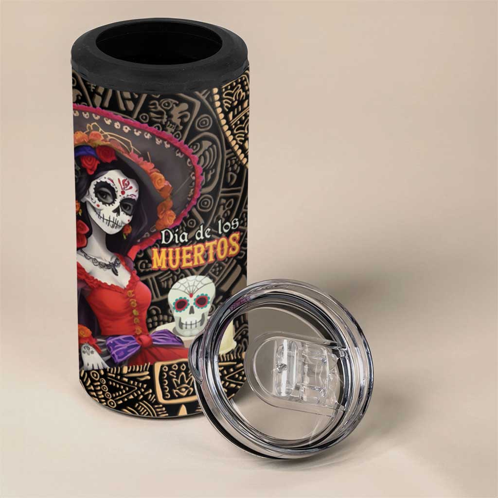 Mexico Day Of The Dead 4 in 1 Can Cooler Tumbler La Catrina Mix Cempasuchil Aztec Pattern LT15