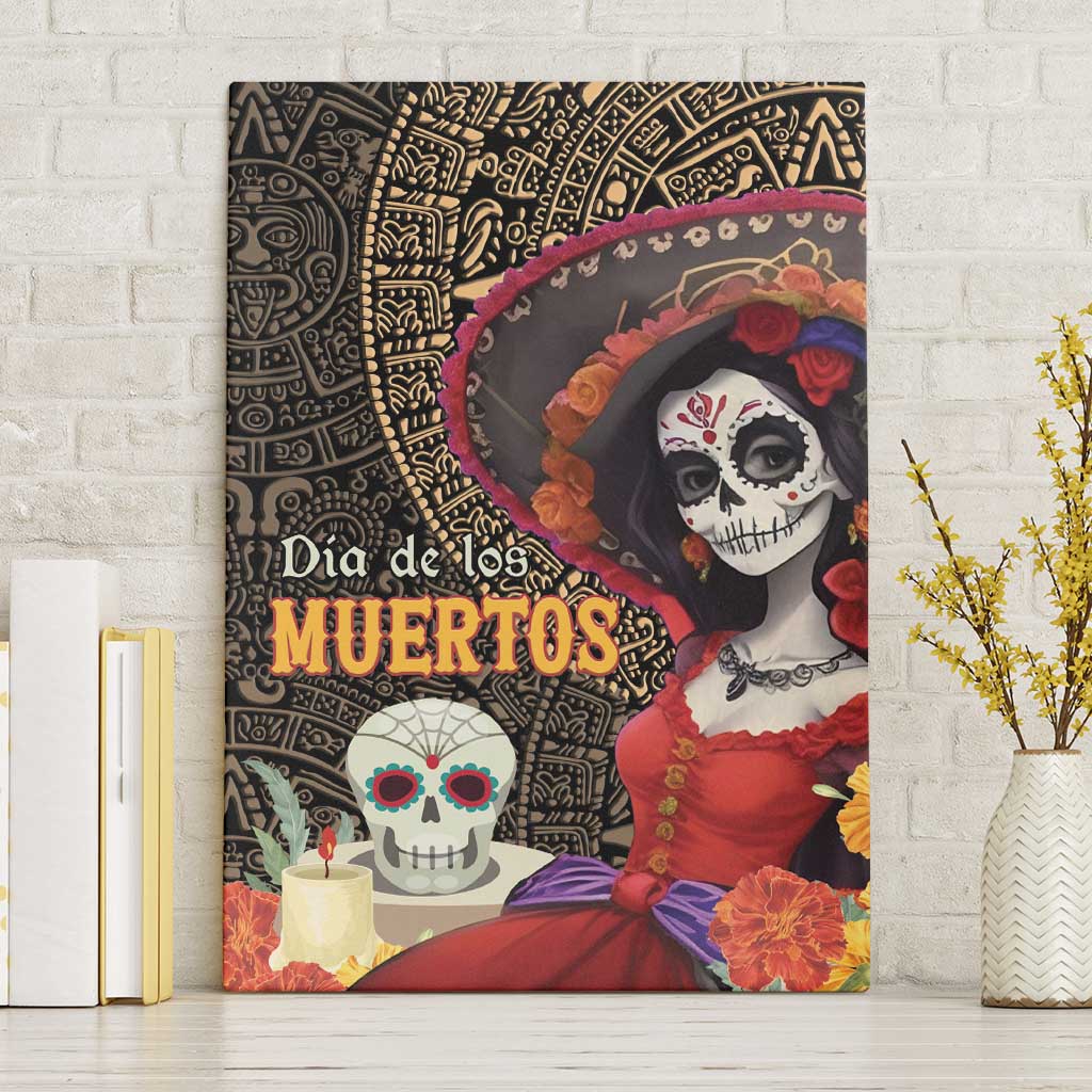 Mexico Day Of The Dead Canvas Wall Art La Catrina Mix Cempasuchil Aztec Pattern LT15