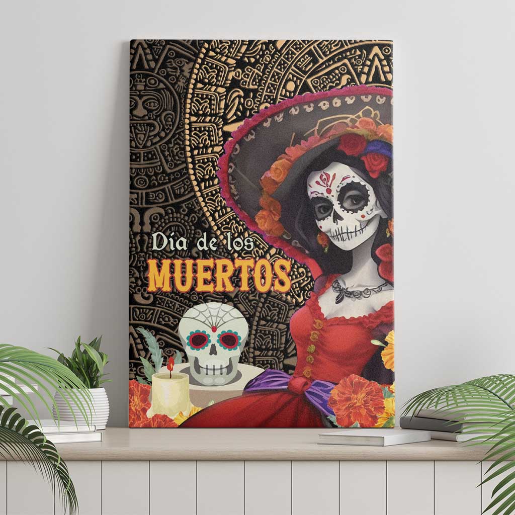 Mexico Day Of The Dead Canvas Wall Art La Catrina Mix Cempasuchil Aztec Pattern LT15