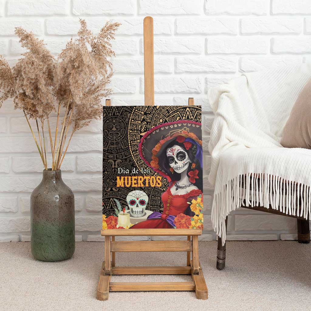 Mexico Day Of The Dead Canvas Wall Art La Catrina Mix Cempasuchil Aztec Pattern LT15