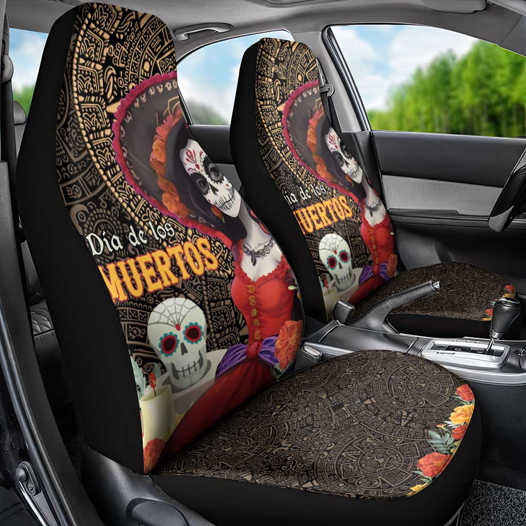 Mexico Day Of The Dead Car Seat Cover La Catrina Mix Cempasuchil Aztec Pattern LT15