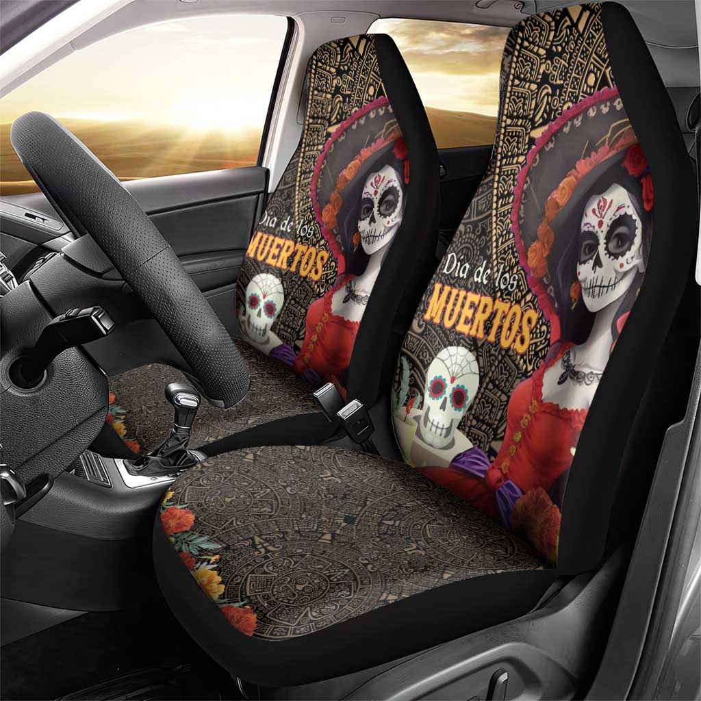 Mexico Day Of The Dead Car Seat Cover La Catrina Mix Cempasuchil Aztec Pattern LT15