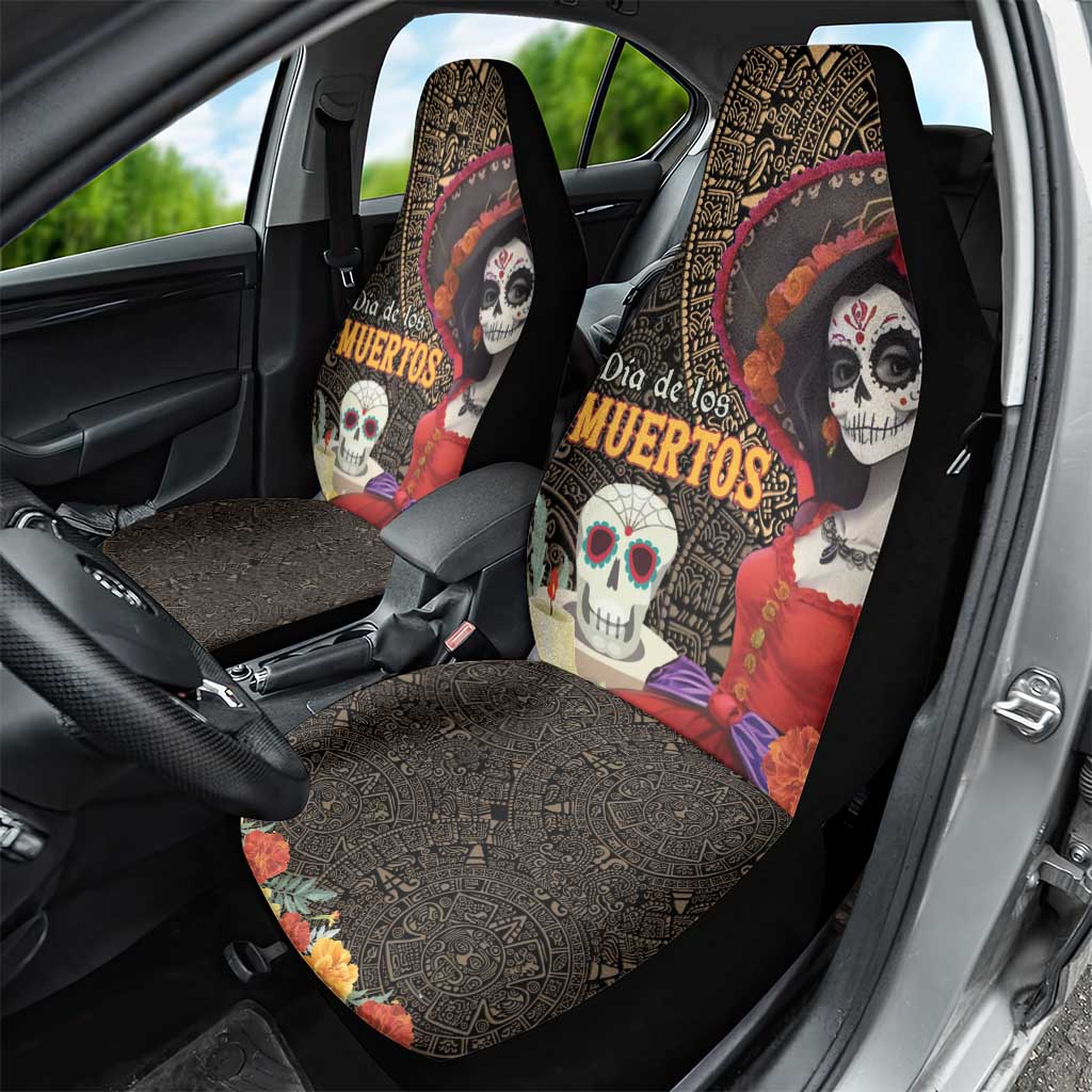 Mexico Day Of The Dead Car Seat Cover La Catrina Mix Cempasuchil Aztec Pattern LT15