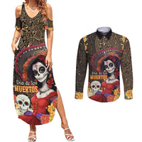 Mexico Day Of The Dead Couples Matching Summer Maxi Dress and Long Sleeve Button Shirt La Catrina Mix Cempasuchil Aztec Pattern LT15