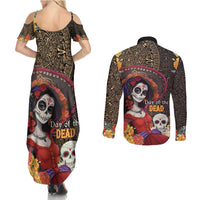 Mexico Day Of The Dead Couples Matching Summer Maxi Dress and Long Sleeve Button Shirt La Catrina Mix Cempasuchil Aztec Pattern LT15