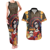 Mexico Day Of The Dead Couples Matching Tank Maxi Dress and Hawaiian Shirt La Catrina Mix Cempasuchil Aztec Pattern LT15