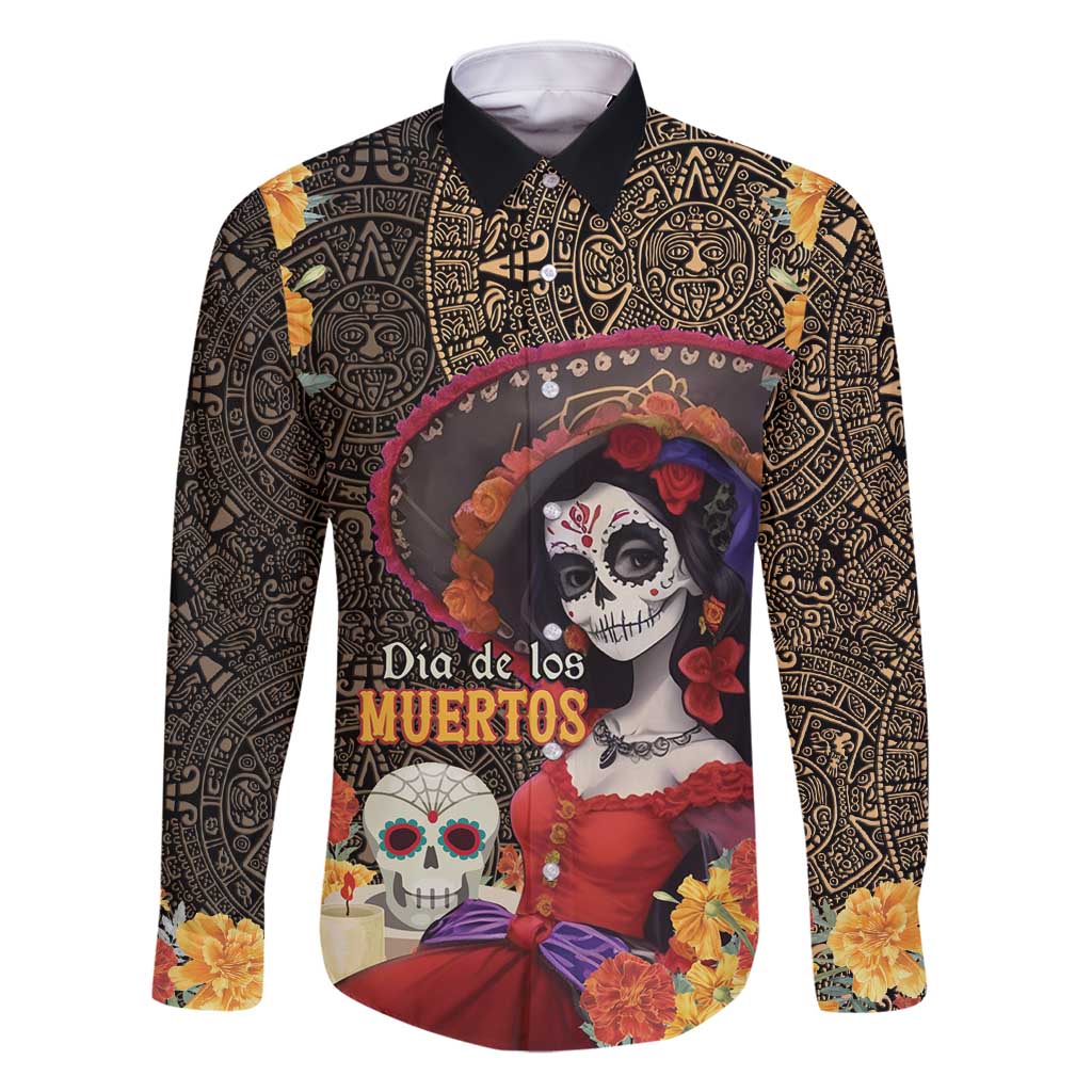 Mexico Day Of The Dead Family Matching Long Sleeve Bodycon Dress and Hawaiian Shirt La Catrina Mix Cempasuchil Aztec Pattern LT15
