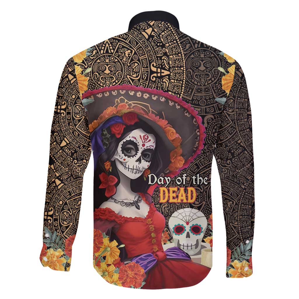 Mexico Day Of The Dead Family Matching Long Sleeve Bodycon Dress and Hawaiian Shirt La Catrina Mix Cempasuchil Aztec Pattern LT15