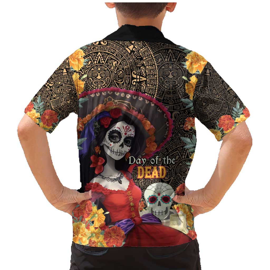 Mexico Day Of The Dead Family Matching Mermaid Dress and Hawaiian Shirt La Catrina Mix Cempasuchil Aztec Pattern LT15