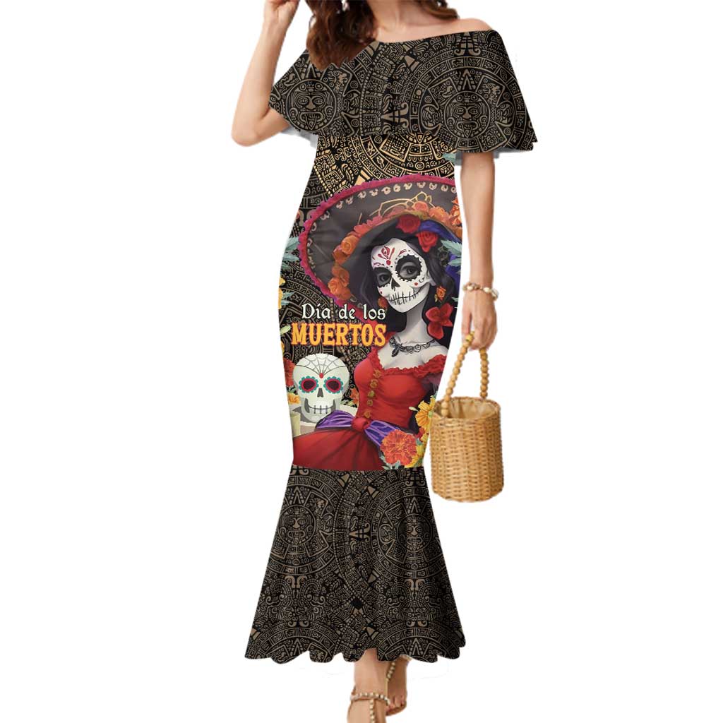 Mexico Day Of The Dead Family Matching Mermaid Dress and Hawaiian Shirt La Catrina Mix Cempasuchil Aztec Pattern LT15