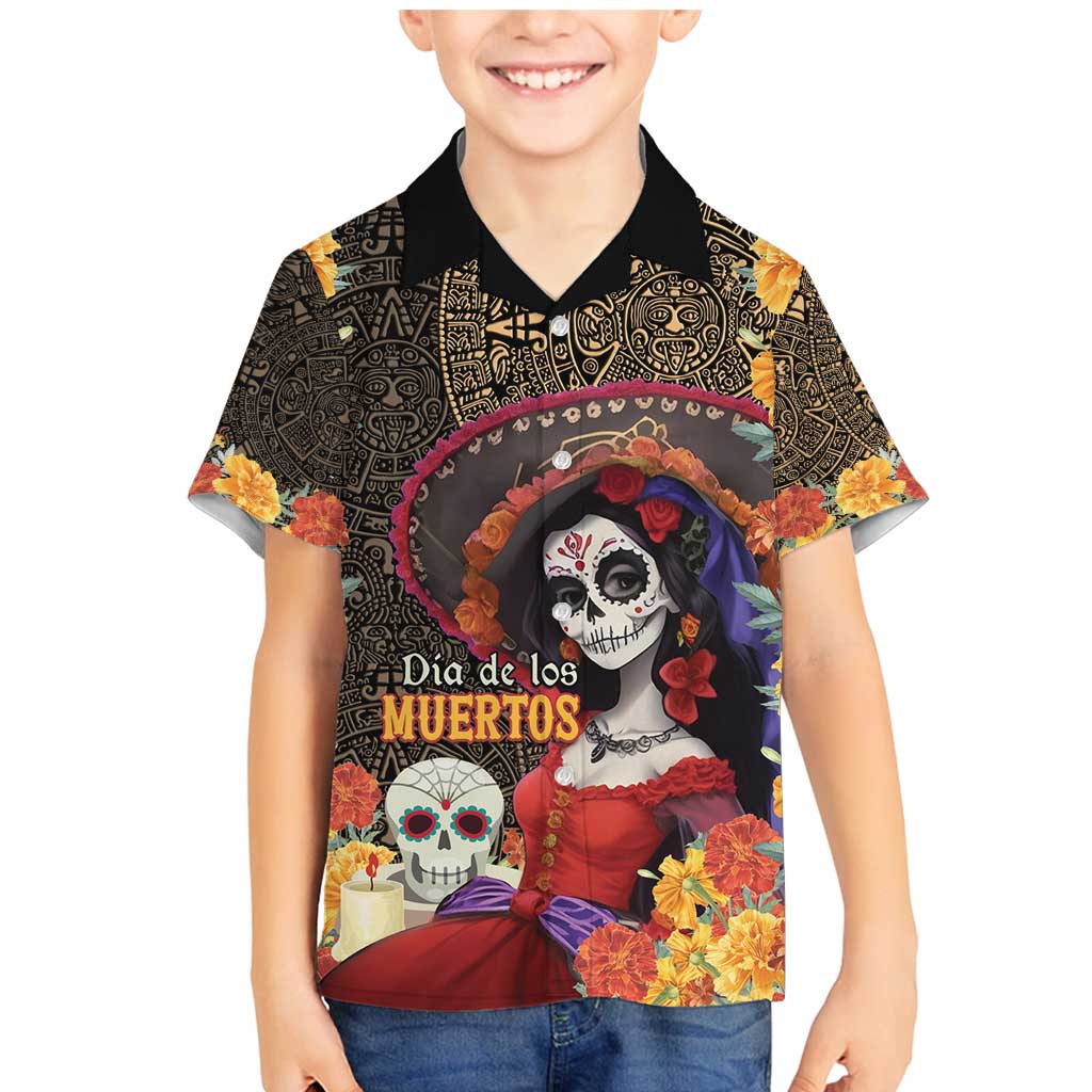 Mexico Day Of The Dead Family Matching Mermaid Dress and Hawaiian Shirt La Catrina Mix Cempasuchil Aztec Pattern LT15