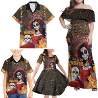 Mexico Day Of The Dead Family Matching Off Shoulder Maxi Dress and Hawaiian Shirt La Catrina Mix Cempasuchil Aztec Pattern LT15