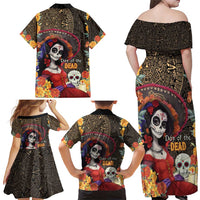 Mexico Day Of The Dead Family Matching Off Shoulder Maxi Dress and Hawaiian Shirt La Catrina Mix Cempasuchil Aztec Pattern LT15