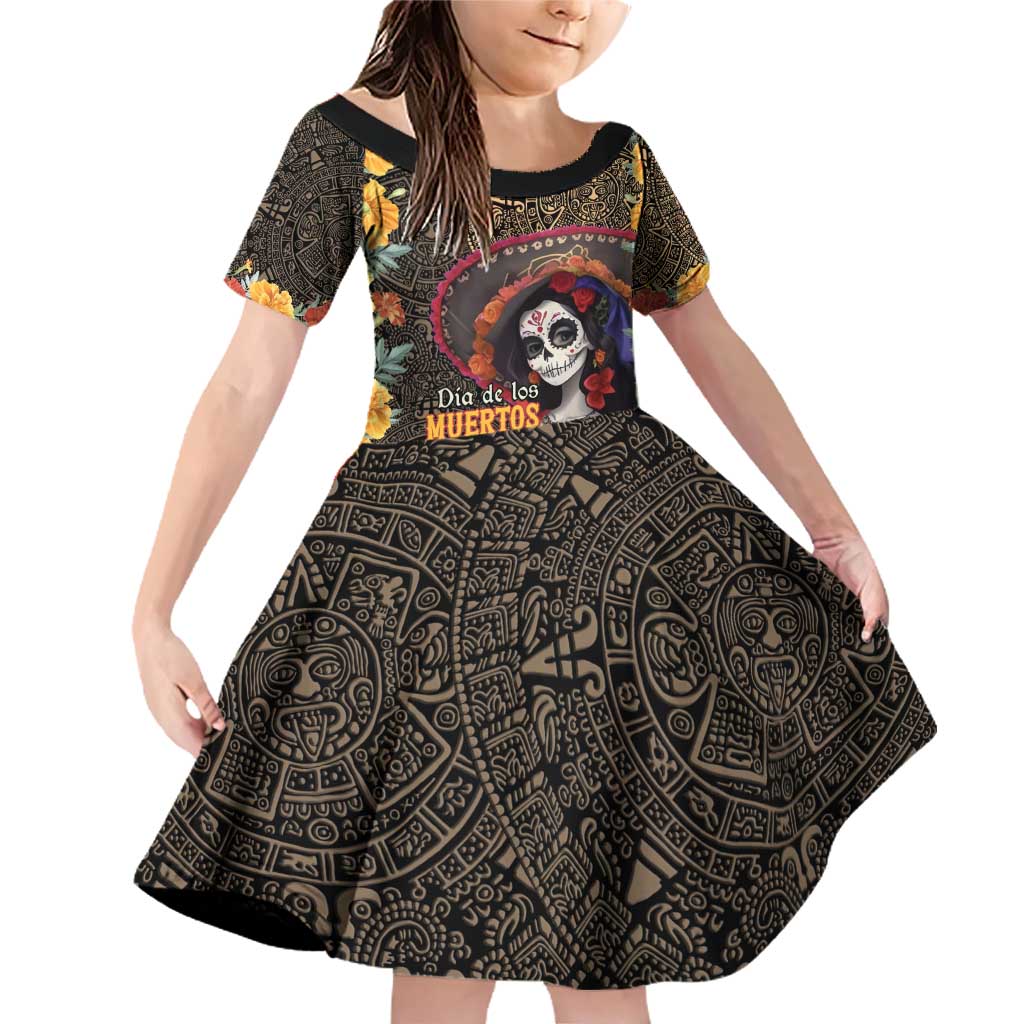 Mexico Day Of The Dead Family Matching Off Shoulder Short Dress and Hawaiian Shirt La Catrina Mix Cempasuchil Aztec Pattern LT15