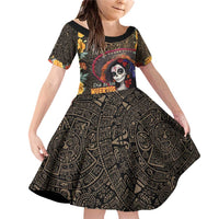 Mexico Day Of The Dead Family Matching Off Shoulder Short Dress and Hawaiian Shirt La Catrina Mix Cempasuchil Aztec Pattern LT15