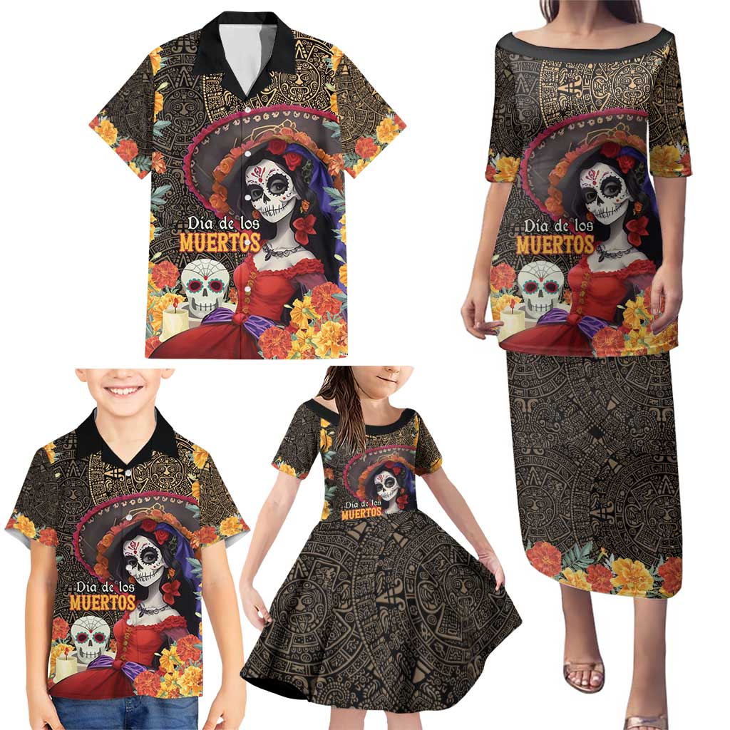 Mexico Day Of The Dead Family Matching Puletasi and Hawaiian Shirt La Catrina Mix Cempasuchil Aztec Pattern LT15