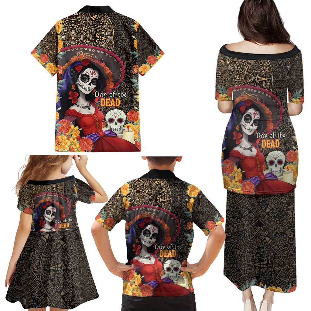 Mexico Day Of The Dead Family Matching Puletasi and Hawaiian Shirt La Catrina Mix Cempasuchil Aztec Pattern LT15