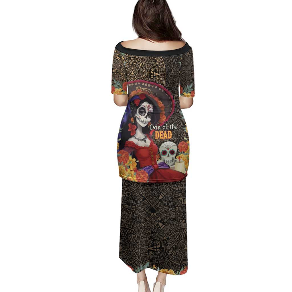 Mexico Day Of The Dead Family Matching Puletasi and Hawaiian Shirt La Catrina Mix Cempasuchil Aztec Pattern LT15