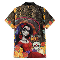 Mexico Day Of The Dead Family Matching Short Sleeve Bodycon Dress and Hawaiian Shirt La Catrina Mix Cempasuchil Aztec Pattern LT15