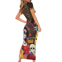 Mexico Day Of The Dead Family Matching Short Sleeve Bodycon Dress and Hawaiian Shirt La Catrina Mix Cempasuchil Aztec Pattern LT15