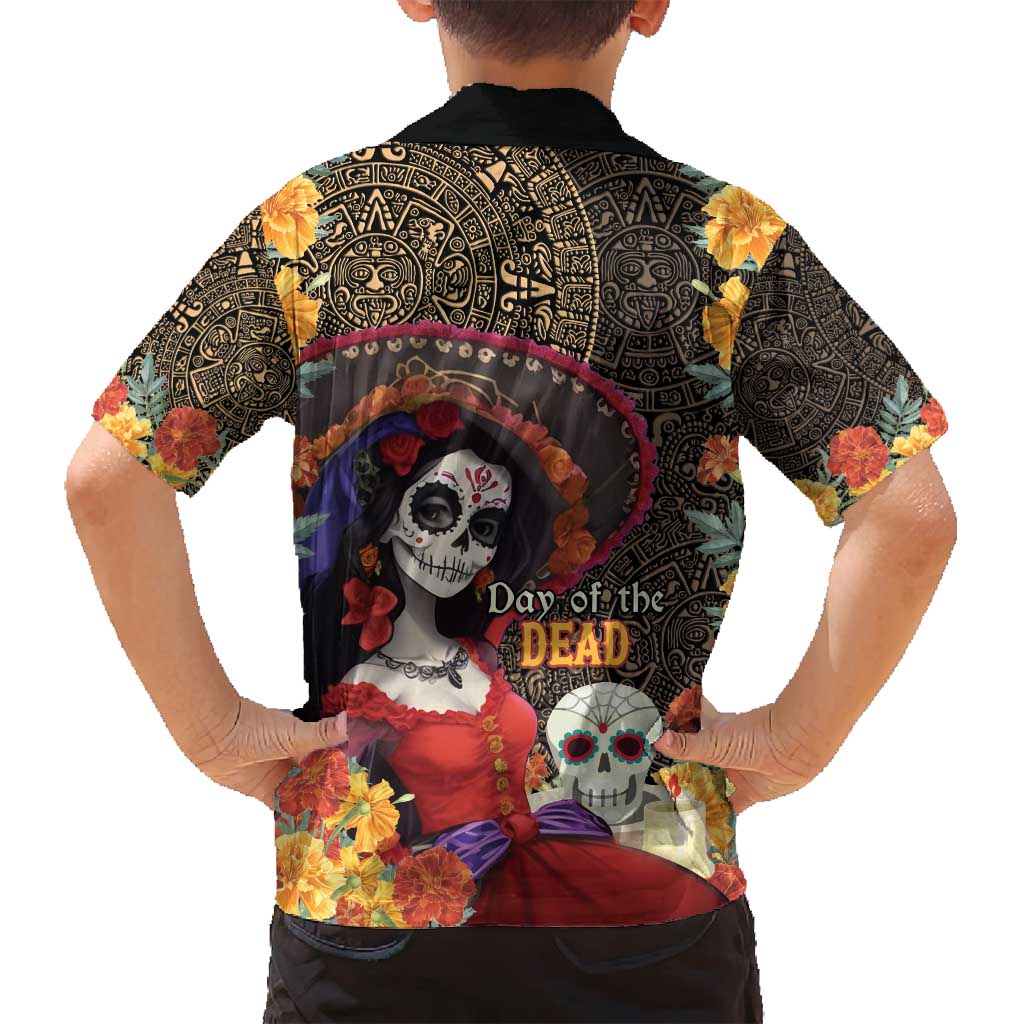 Mexico Day Of The Dead Family Matching Summer Maxi Dress and Hawaiian Shirt La Catrina Mix Cempasuchil Aztec Pattern LT15