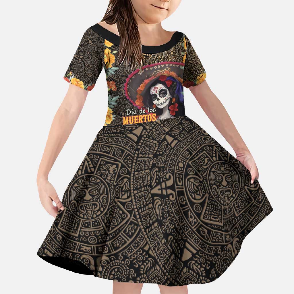 Mexico Day Of The Dead Family Matching Summer Maxi Dress and Hawaiian Shirt La Catrina Mix Cempasuchil Aztec Pattern LT15