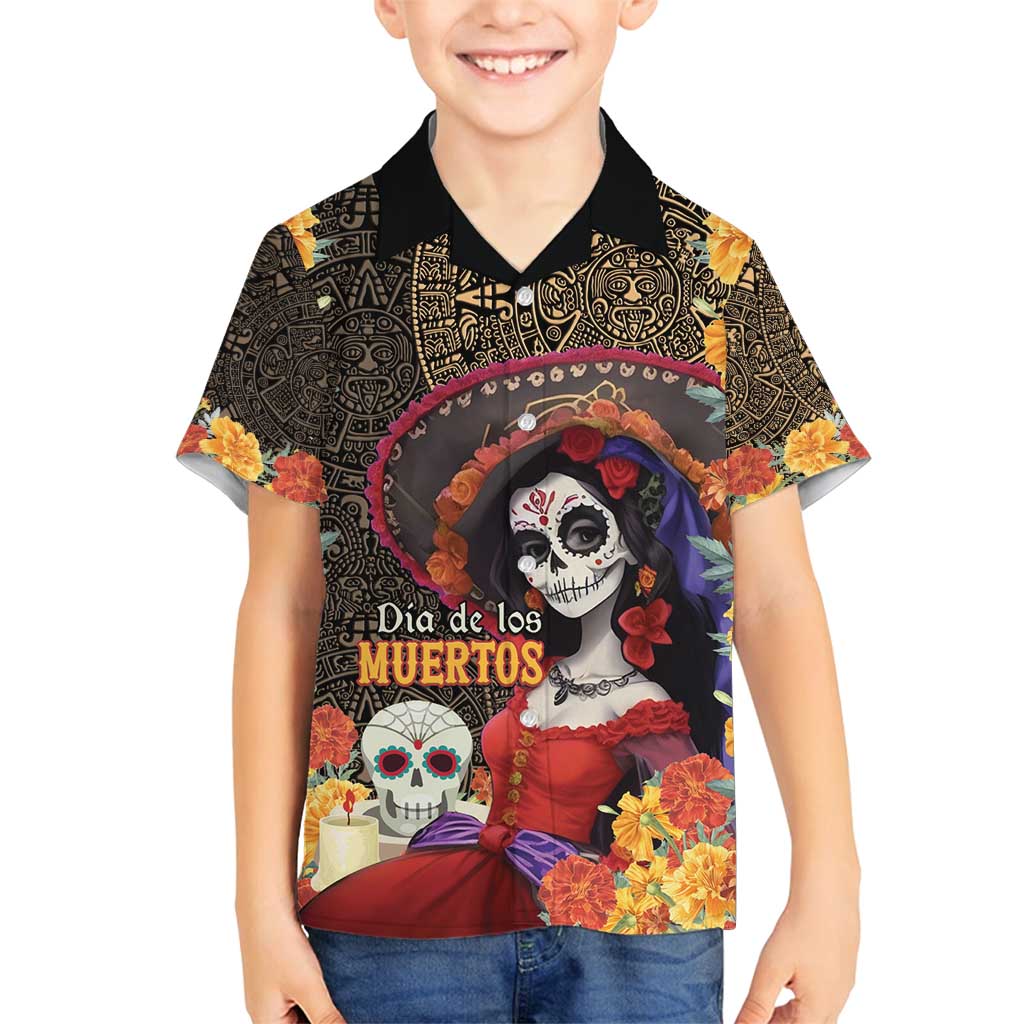 Mexico Day Of The Dead Family Matching Summer Maxi Dress and Hawaiian Shirt La Catrina Mix Cempasuchil Aztec Pattern LT15