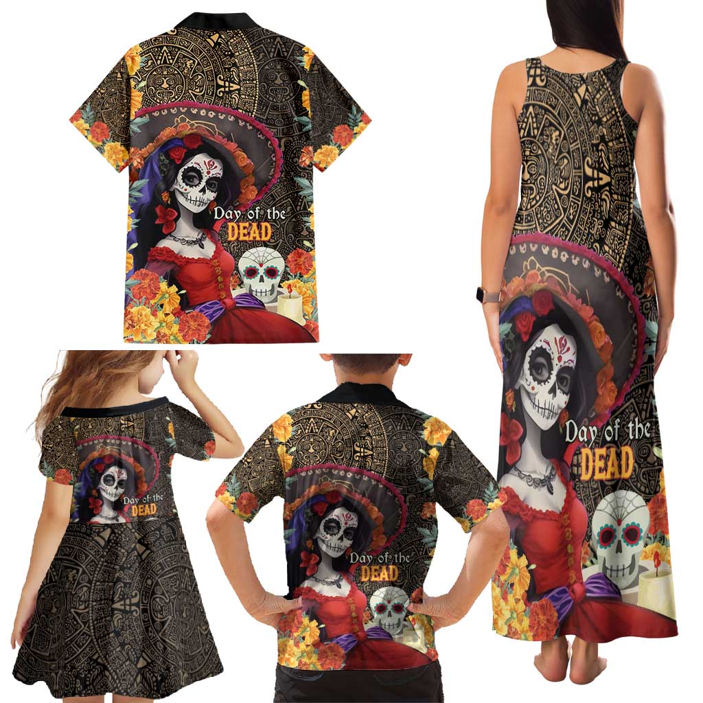 Mexico Day Of The Dead Family Matching Tank Maxi Dress and Hawaiian Shirt La Catrina Mix Cempasuchil Aztec Pattern LT15