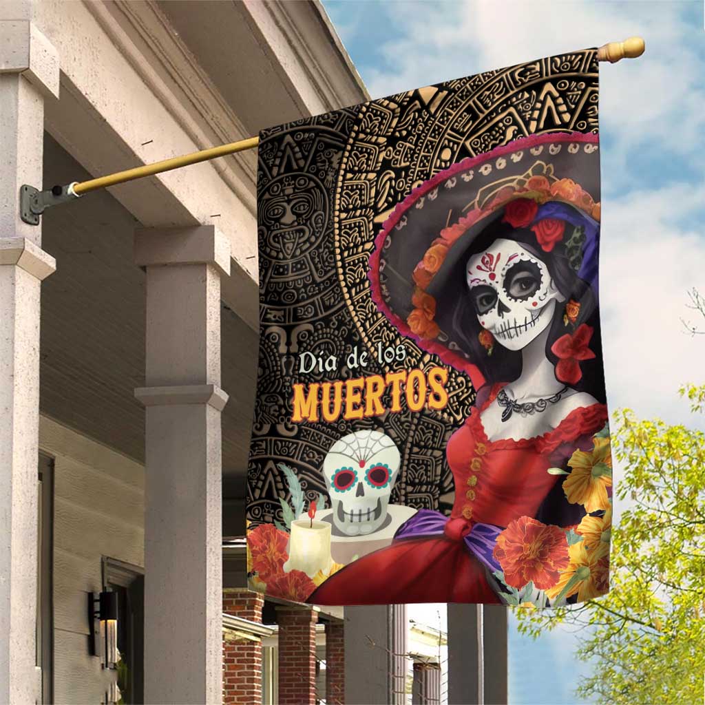 Mexico Day Of The Dead Garden Flag La Catrina Mix Cempasuchil Aztec Pattern LT15