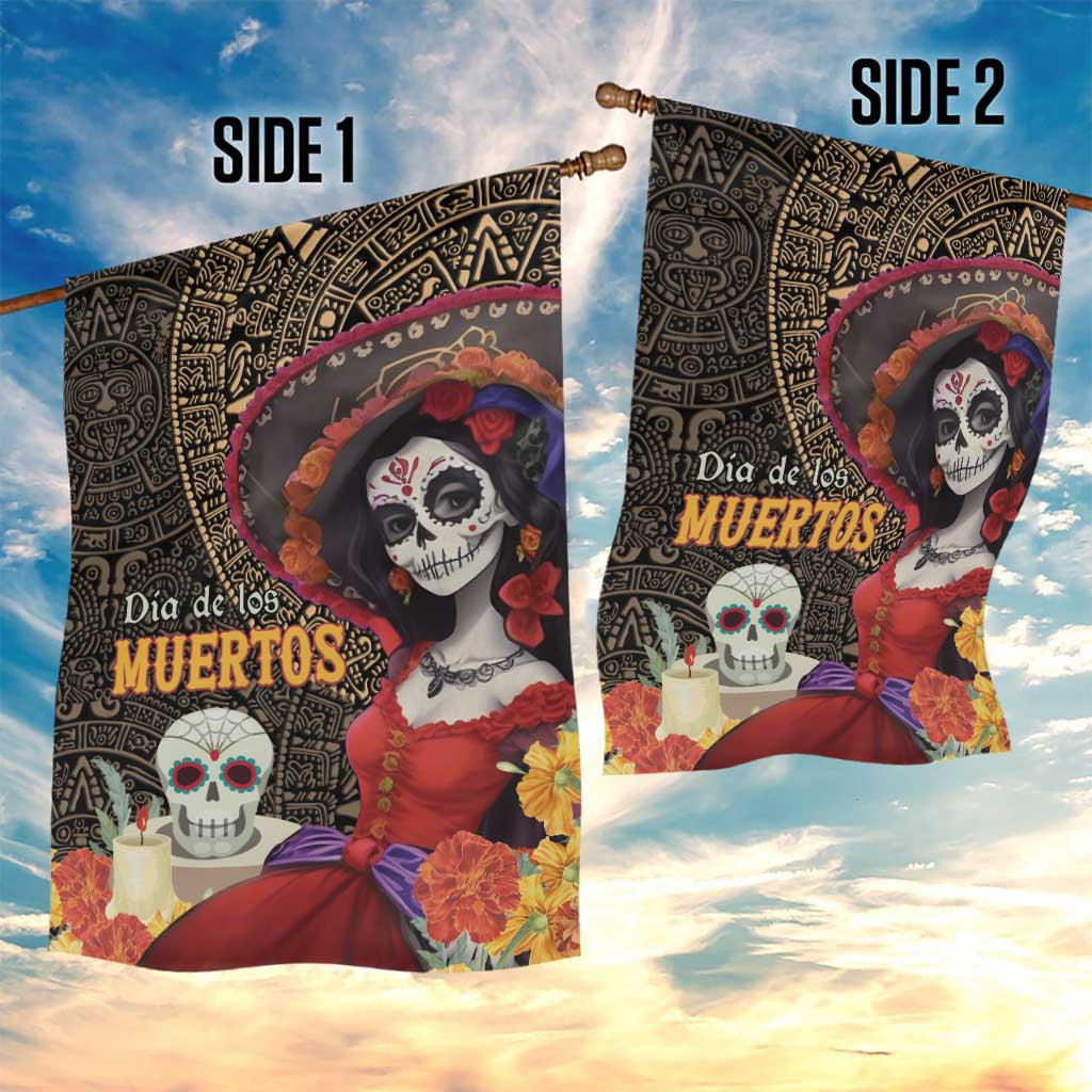 Mexico Day Of The Dead Garden Flag La Catrina Mix Cempasuchil Aztec Pattern LT15