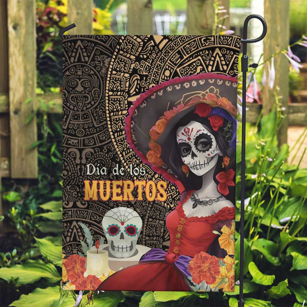 Mexico Day Of The Dead Garden Flag La Catrina Mix Cempasuchil Aztec Pattern LT15