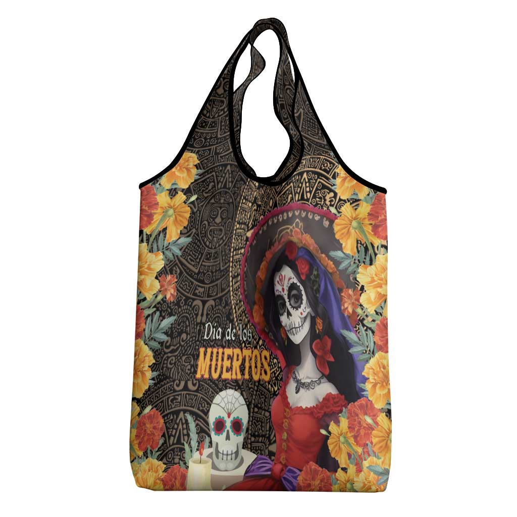 Mexico Day Of The Dead Grocery Bag La Catrina Mix Cempasuchil Aztec Pattern LT15