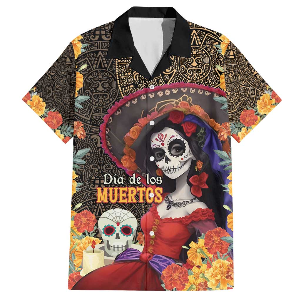 Mexico Day Of The Dead Hawaiian Shirt La Catrina Mix Cempasuchil Aztec Pattern LT15