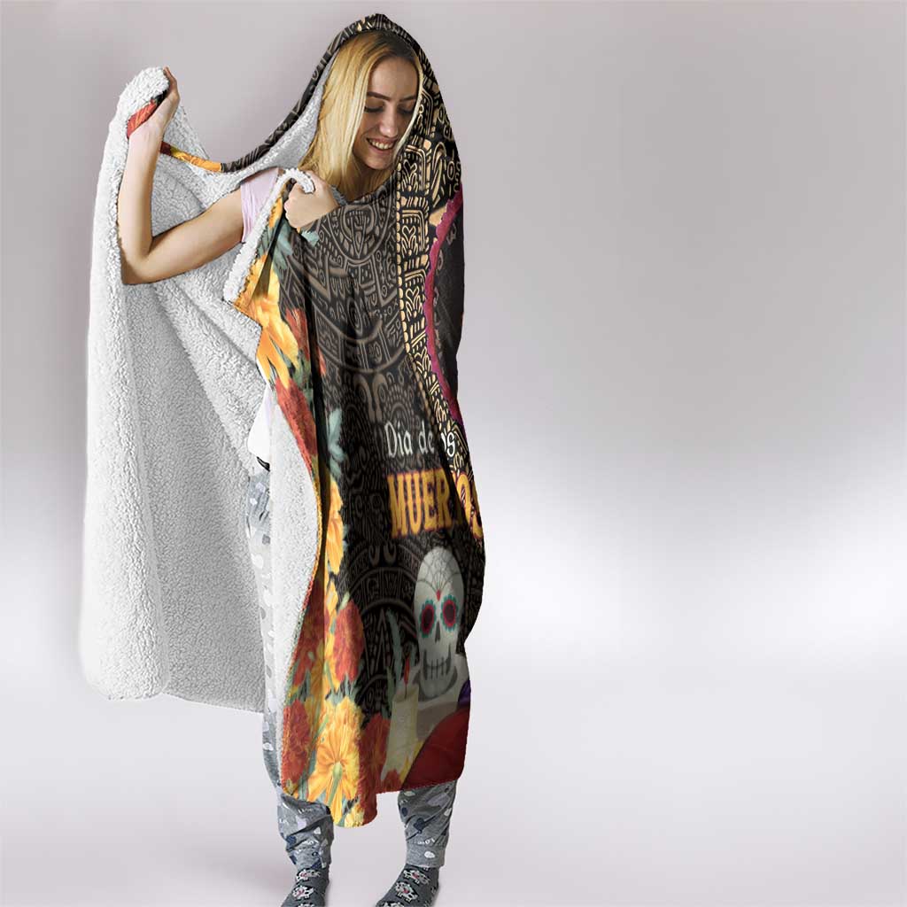 Mexico Day Of The Dead Hooded Blanket La Catrina Mix Cempasuchil Aztec Pattern LT15