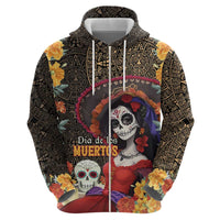 Mexico Day Of The Dead Hoodie La Catrina Mix Cempasuchil Aztec Pattern LT15