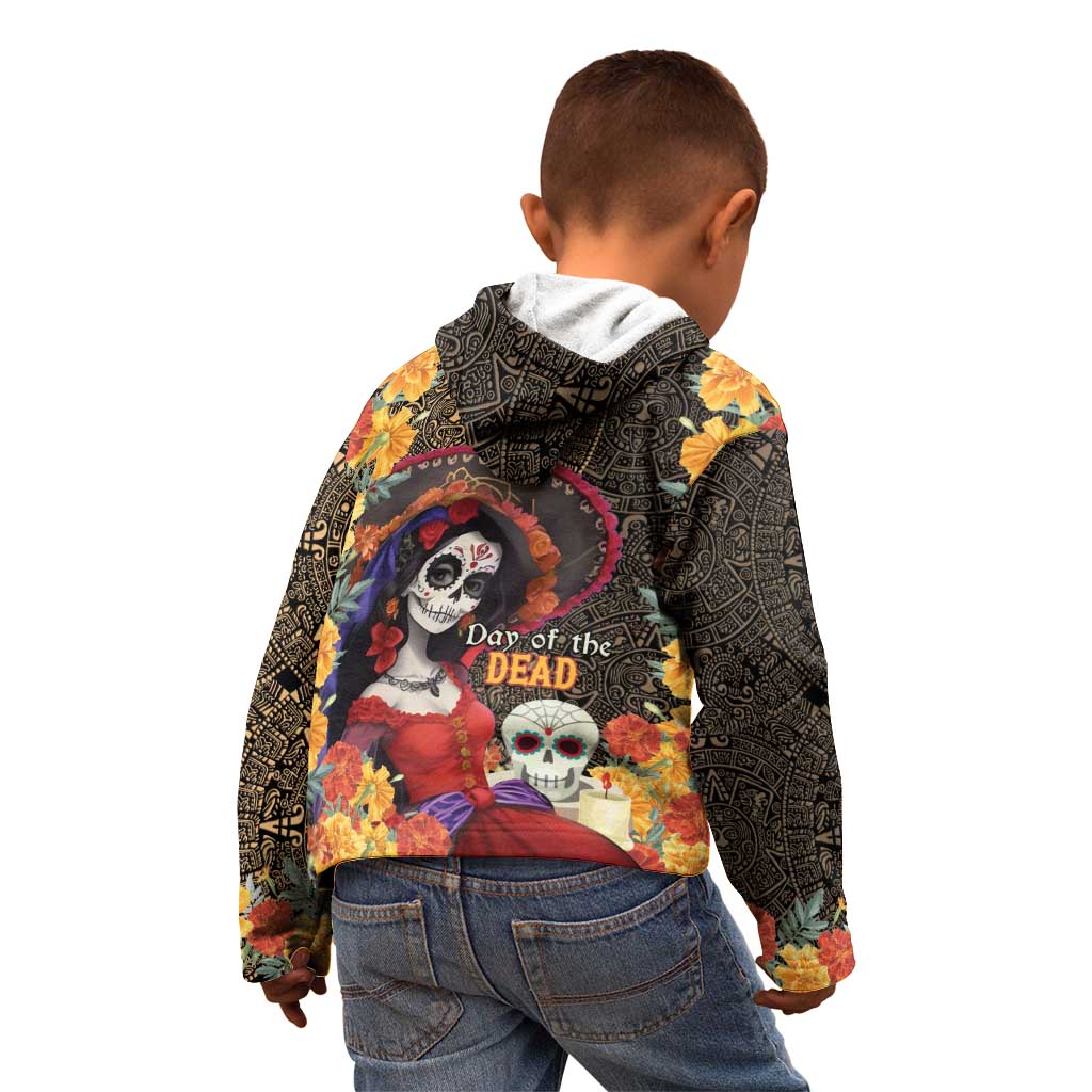 Mexico Day Of The Dead Kid Hoodie La Catrina Mix Cempasuchil Aztec Pattern LT15