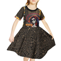 Mexico Day Of The Dead Kid Short Sleeve Dress La Catrina Mix Cempasuchil Aztec Pattern LT15