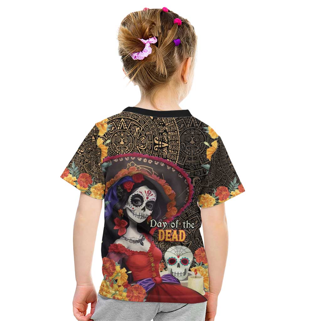 Mexico Day Of The Dead Kid T Shirt La Catrina Mix Cempasuchil Aztec Pattern LT15
