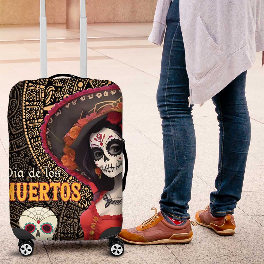 Mexico Day Of The Dead Luggage Cover La Catrina Mix Cempasuchil Aztec Pattern LT15