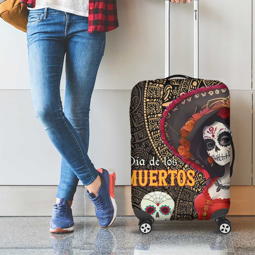 Mexico Day Of The Dead Luggage Cover La Catrina Mix Cempasuchil Aztec Pattern LT15