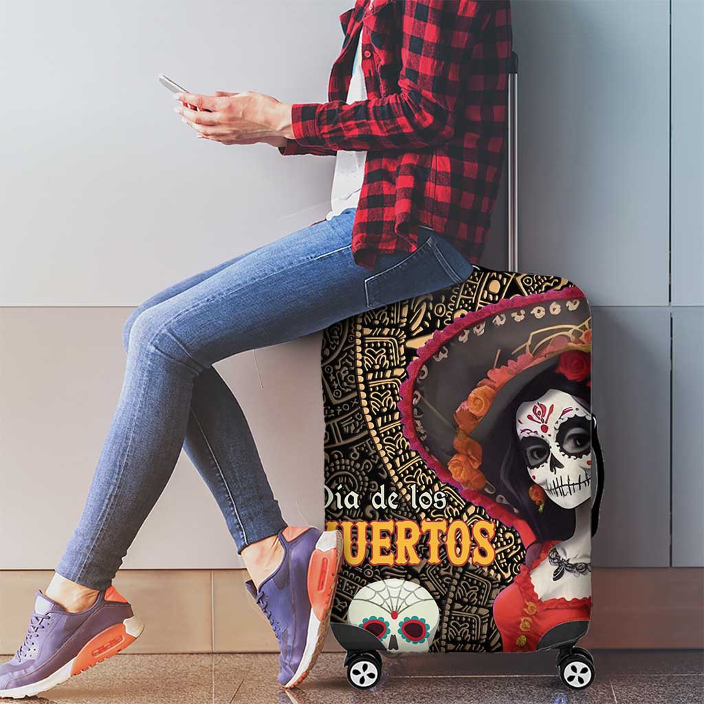 Mexico Day Of The Dead Luggage Cover La Catrina Mix Cempasuchil Aztec Pattern LT15